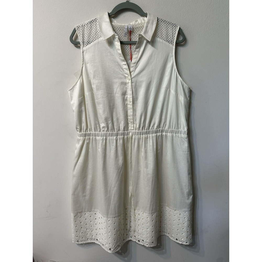 NWT ELLE Eyelet Shirt Dress XL Marshmallow White Cotton Crochet Lace Sleeveless